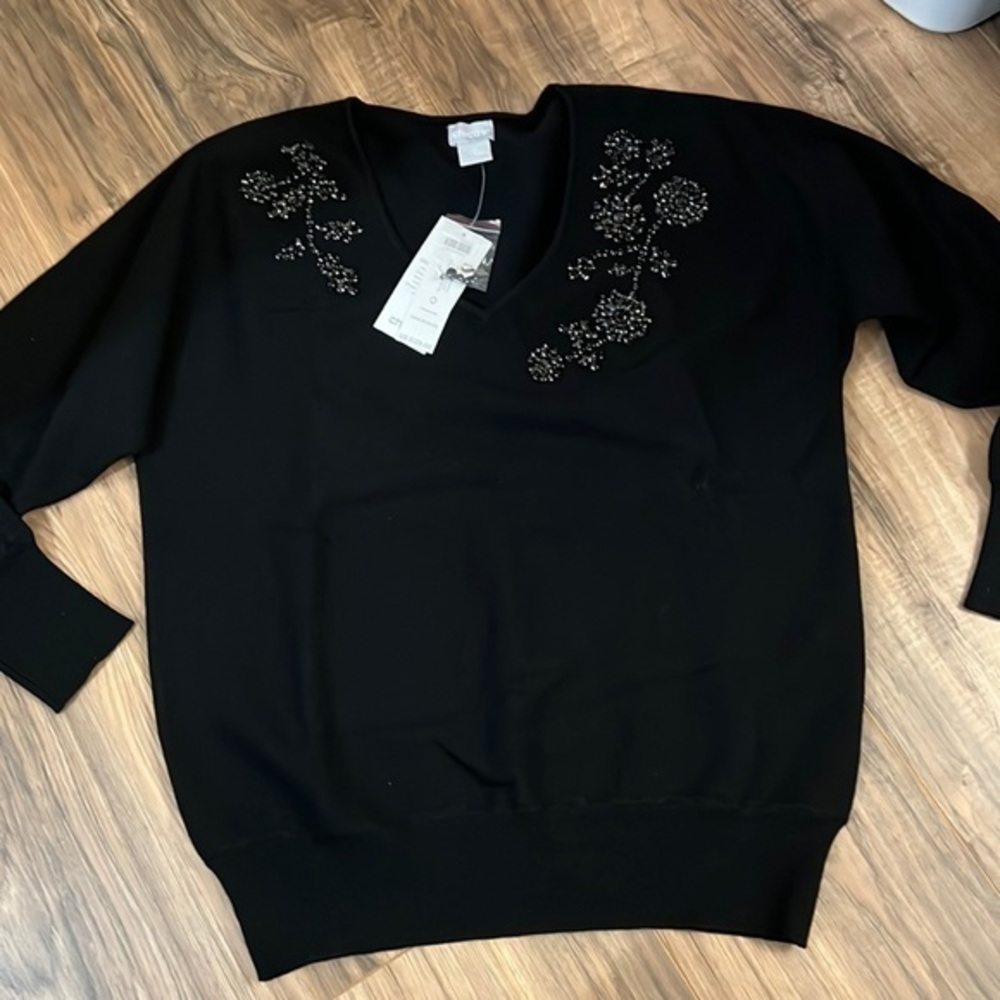 Chicos Black beaded sweater NWT  size 0